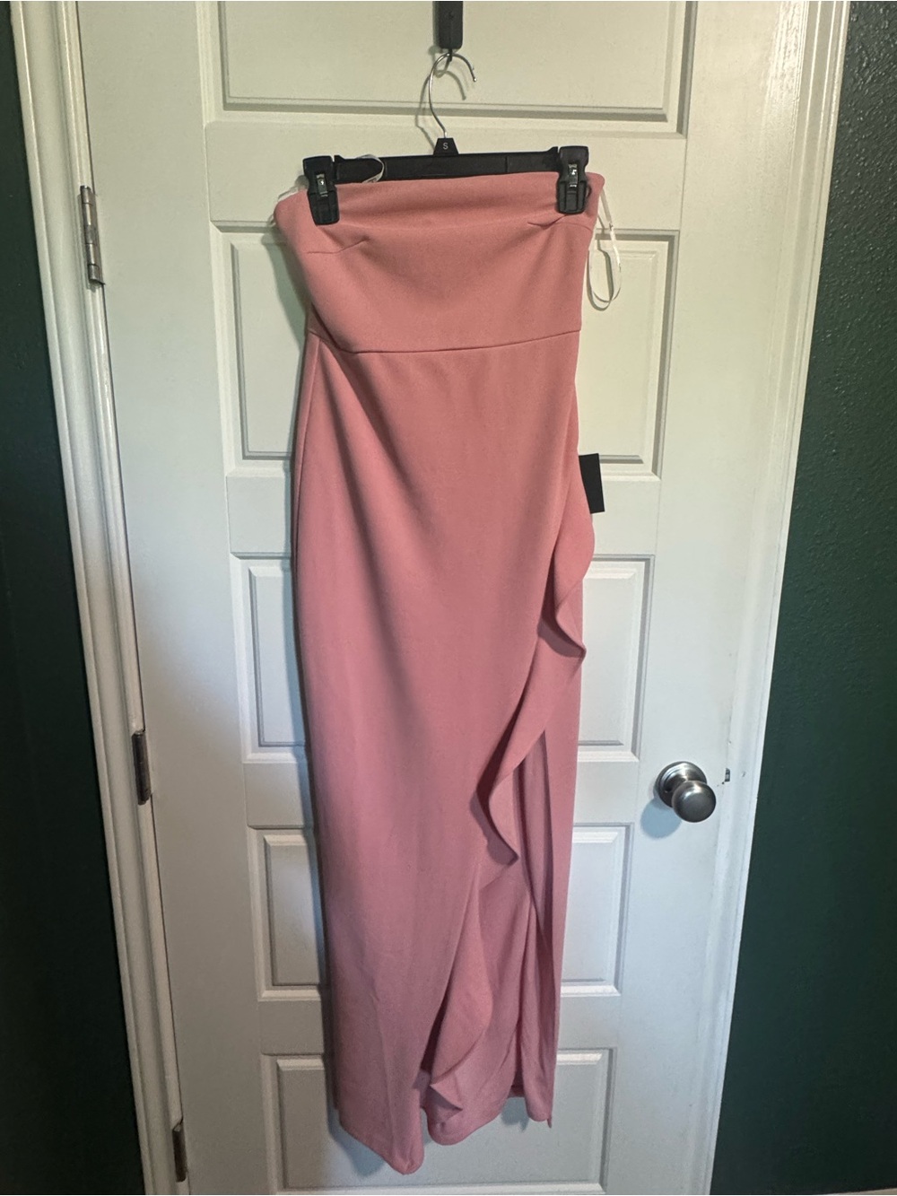 Lulu's Blush Pink Strapless Ruffle Maxi Dress